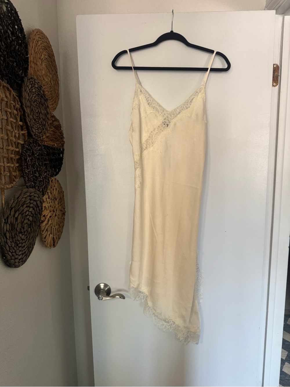 Steve Madden Cream Asymmetrical Lace Slip Dress
